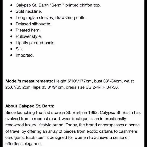 CALYPSO ST. BARTH Tunic SERMI Silk Blouse Bikini Cover-Up S Small Janeiro - Picture 7 of 9